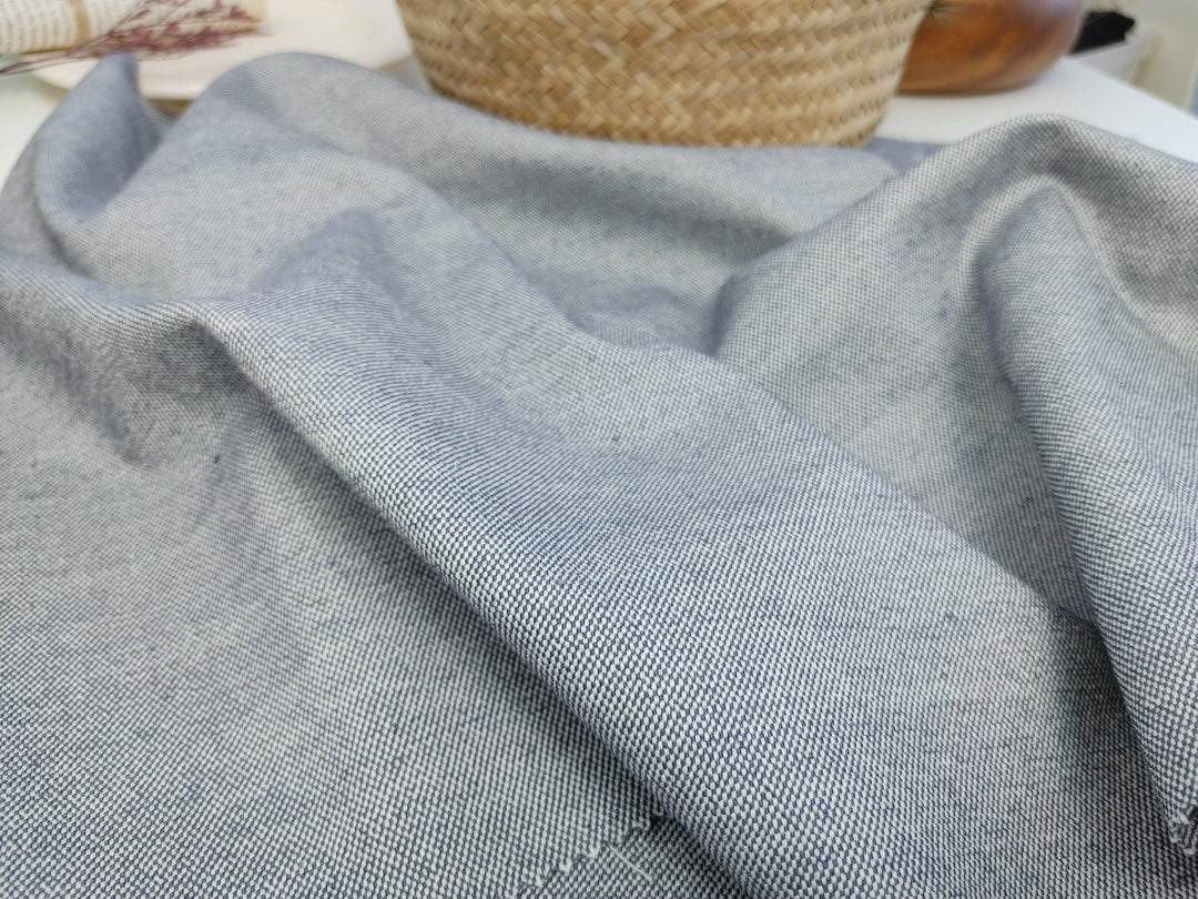 Heavyweight Canvas Chambray Linen Stretch Fabric 3252 - The Linen Lab - Grey