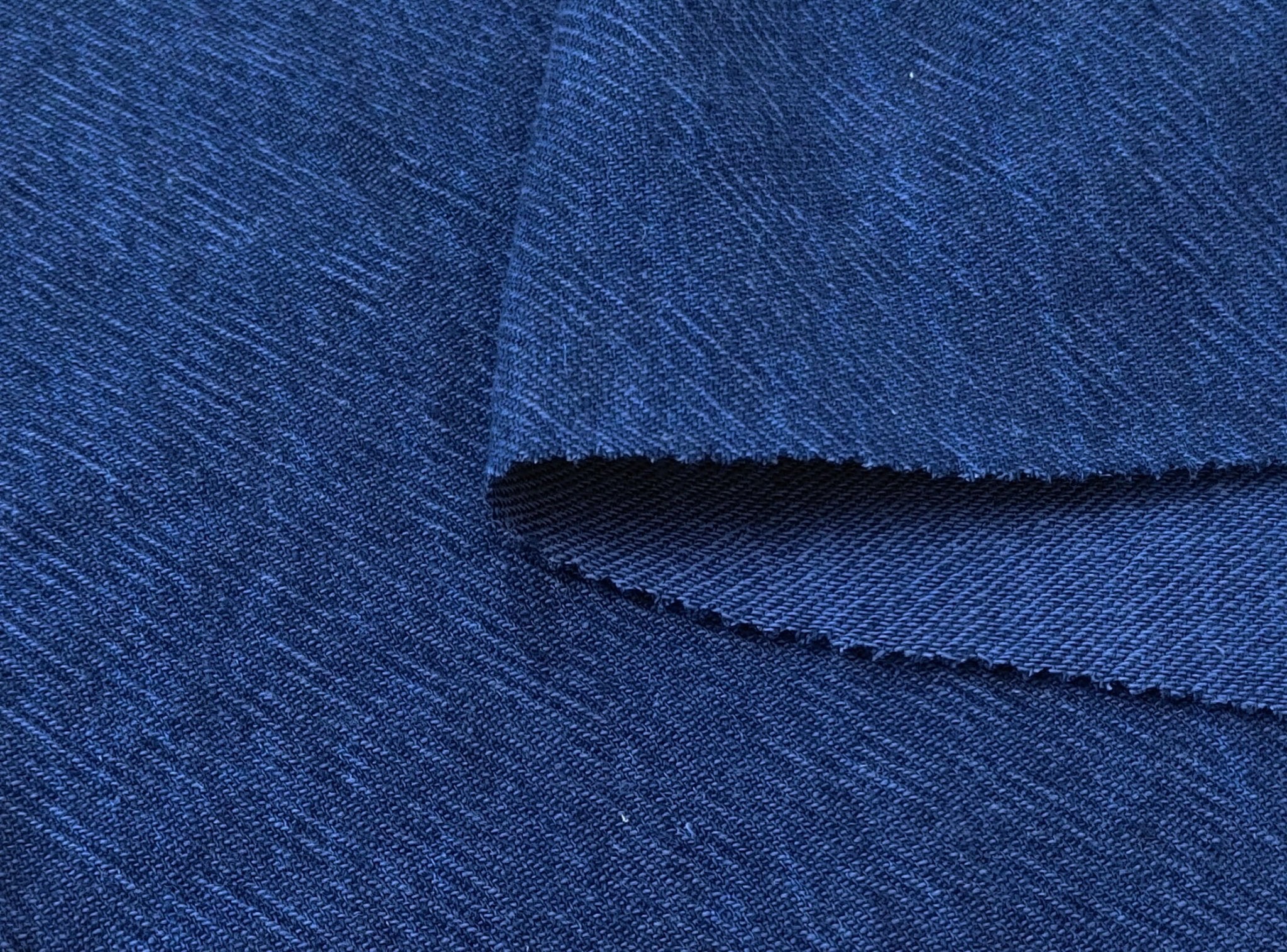 Heavyweight Linen Cotton Twill Fabric with Two-Tone Chambray 7258 7259 7331 7332 - The Linen Lab - Navy