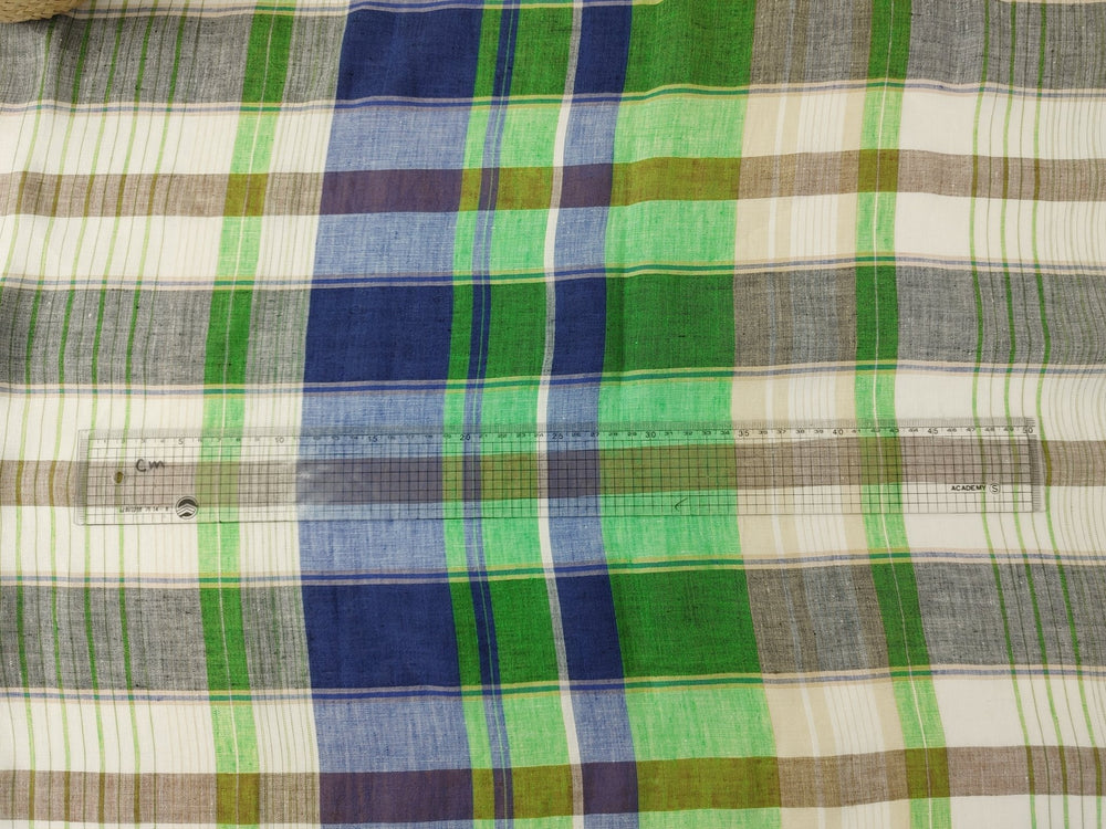 Hemp Big Plaid Fabric 7593 - The Linen Lab - Blue