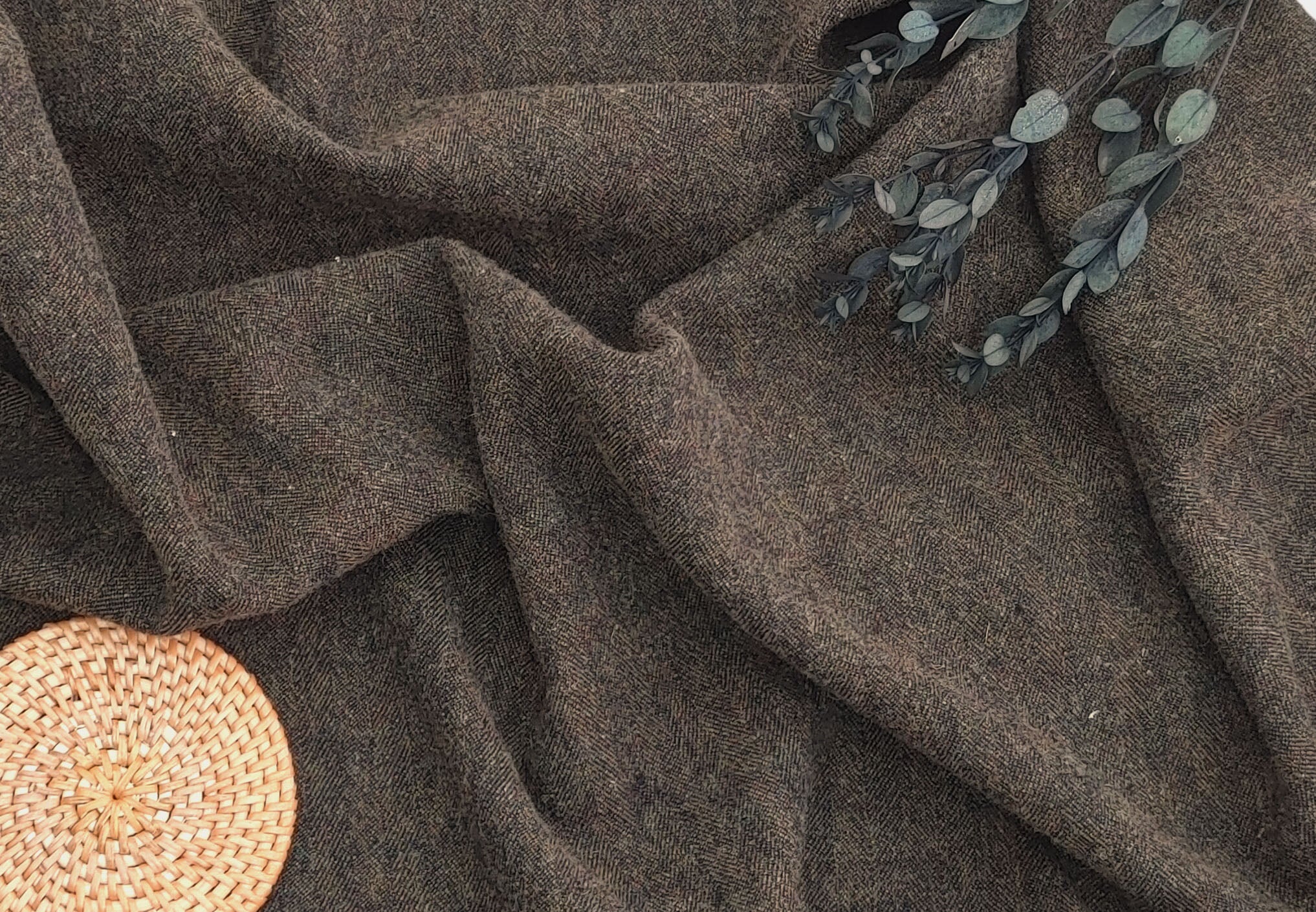 Heritage Blend: Wool Linen HBT Herringbone Twill Fabric 7671 7687 7763 - The Linen Lab - Brown