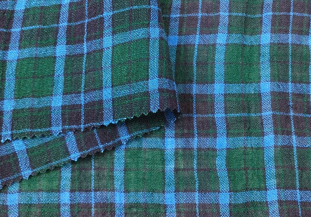 High Twisted Green Plaid Linen-Polyester Fabric 7322 - The Linen Lab - Green