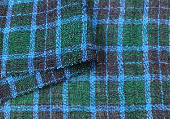 High Twisted Green Plaid Linen-Polyester Fabric 7322 - The Linen Lab - Green