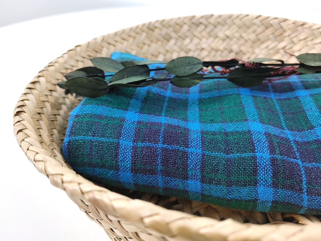 High Twisted Green Plaid Linen-Polyester Fabric 7322 - The Linen Lab - Green