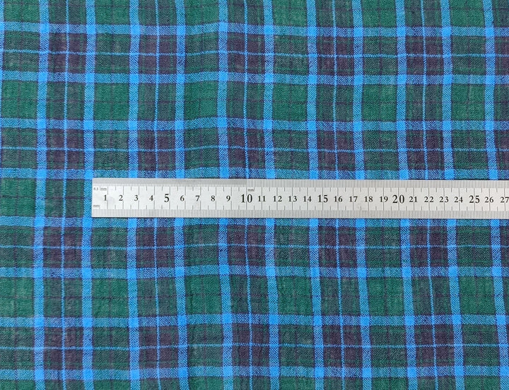 High Twisted Green Plaid Linen-Polyester Fabric 7322 - The Linen Lab - Green