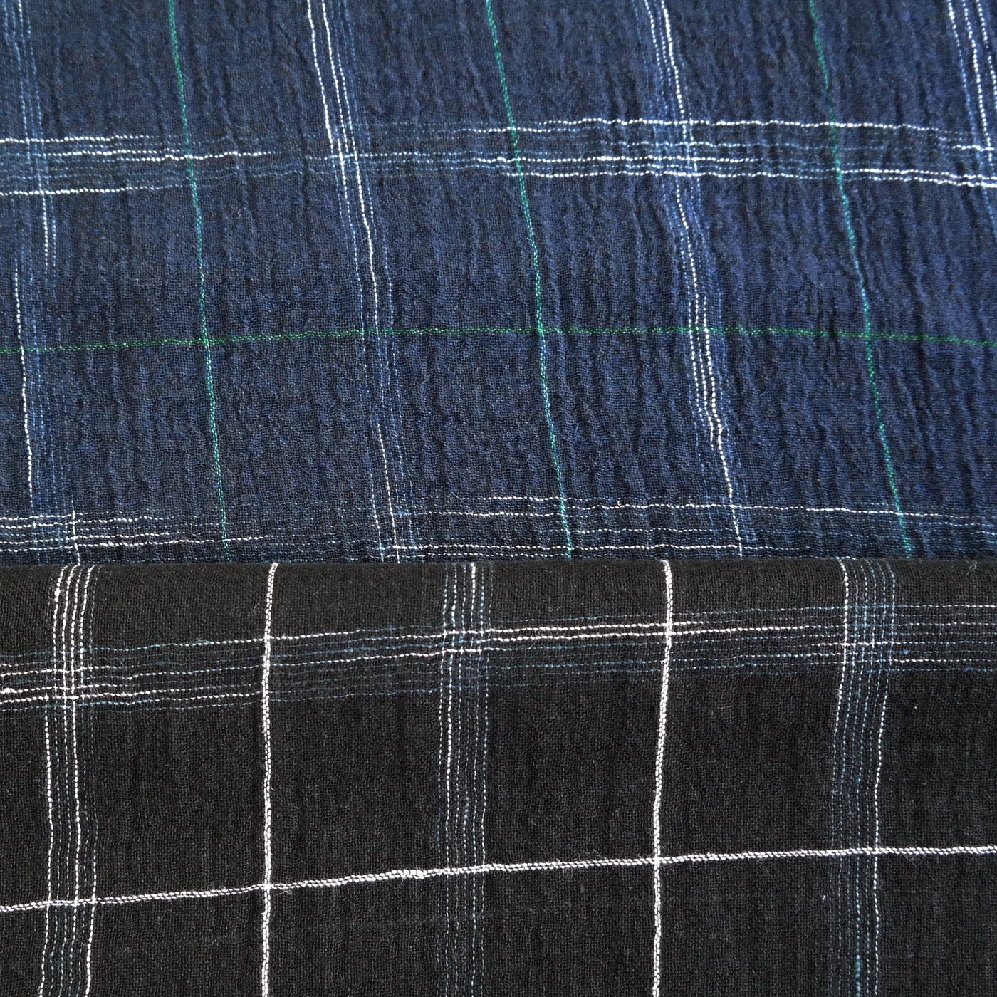 High Twisted Linen Fabric with Wrinkle Effect -Spaced Dyed Windowpane Check 6645 6688 - The Linen Lab - NAVY 6688