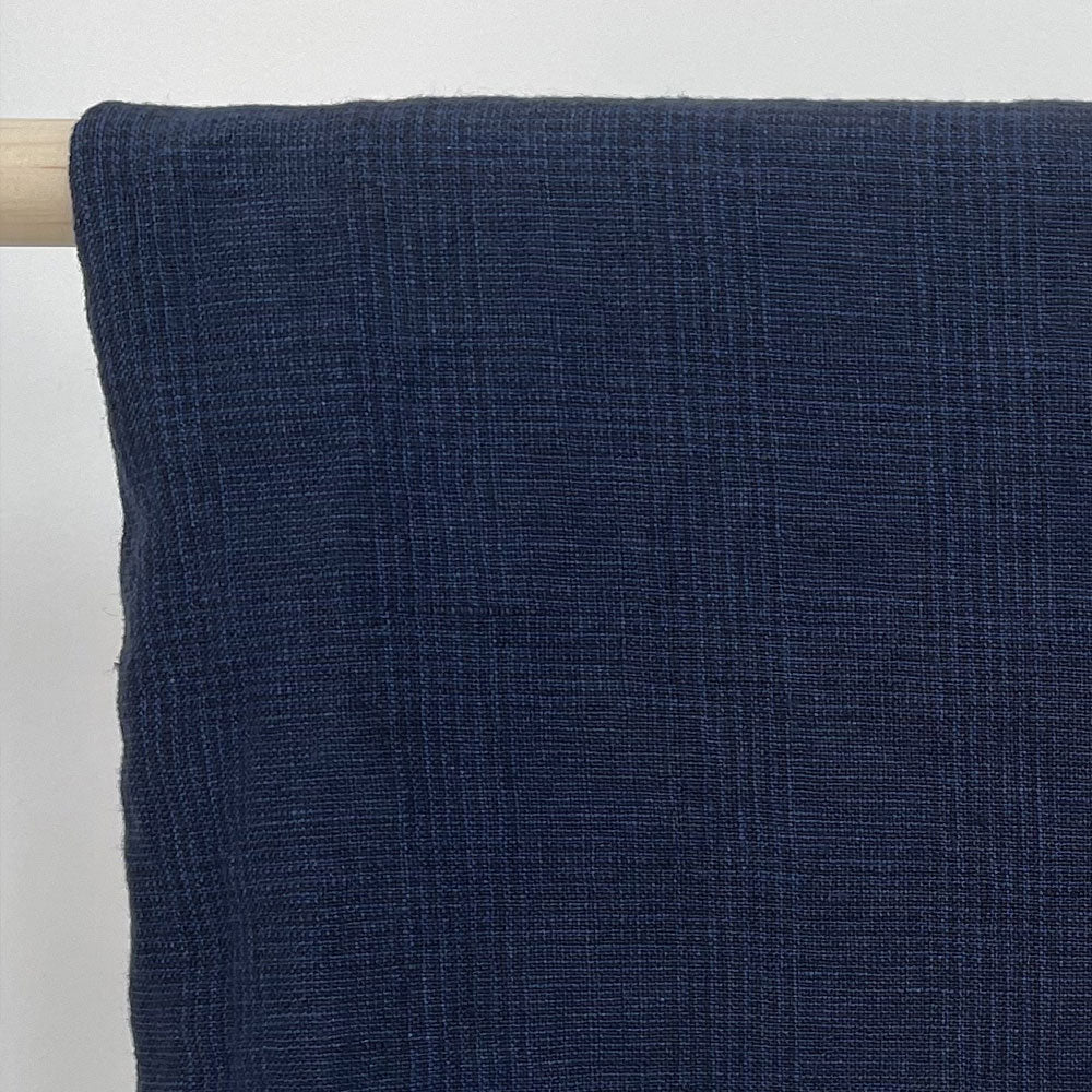 High Twisted Linen Glen Check Fabric Heavy Weight (6118 7240) - The Linen Lab - Dark Navy