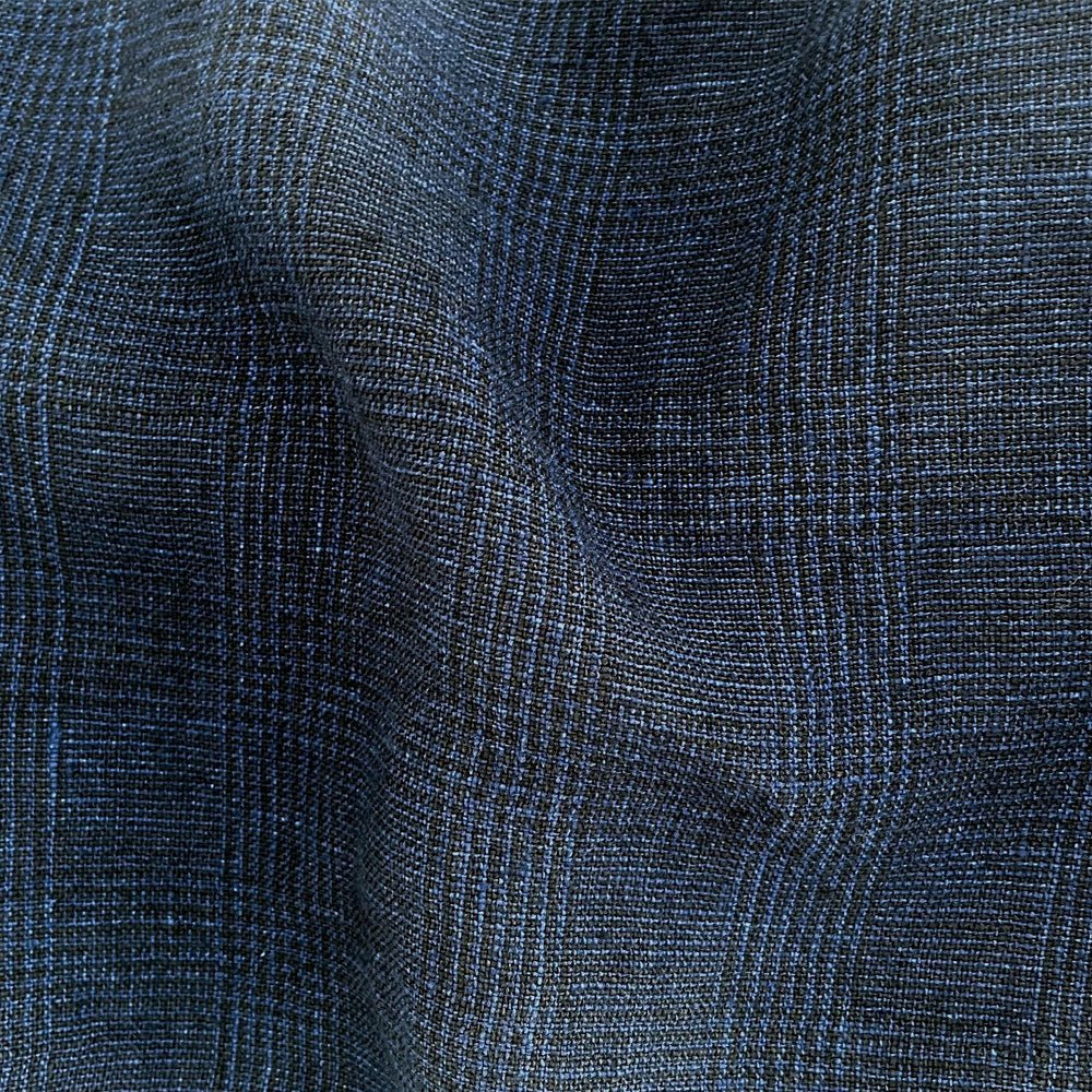 High Twisted Linen Glen Check Fabric Heavy Weight (6118 7240) - The Linen Lab - Dark Navy