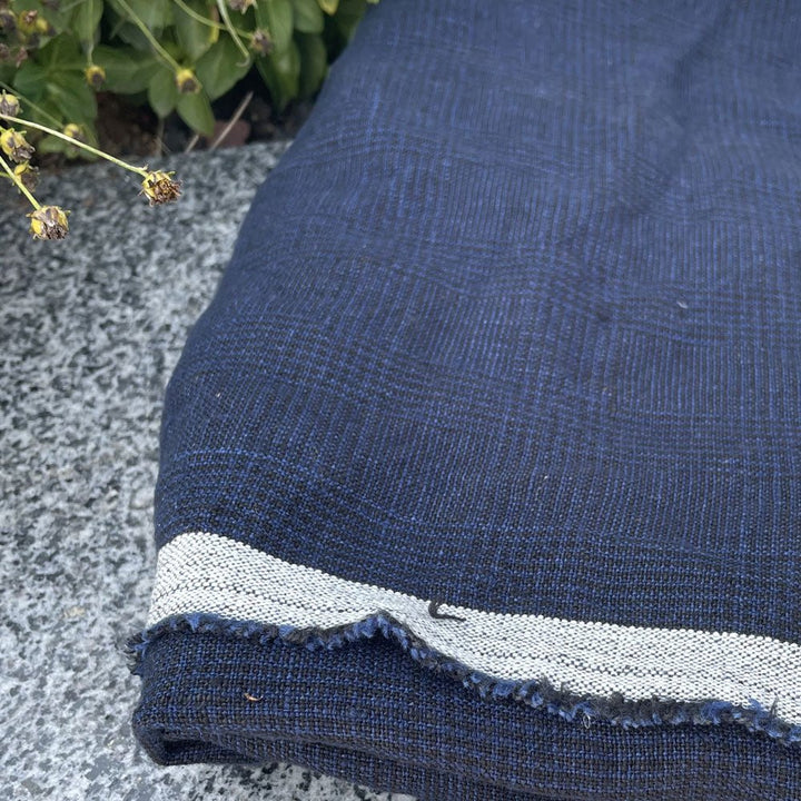 High Twisted Linen Glen Check Fabric Heavy Weight (6118 7240) - The Linen Lab - Dark Navy