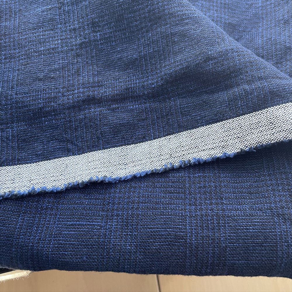 High Twisted Linen Glen Check Fabric Heavy Weight (6118 7240) - The Linen Lab - Dark Navy