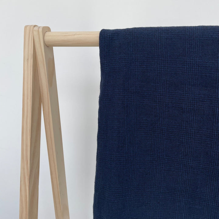 High Twisted Linen Glen Check Fabric Heavy Weight (6118 7240) - The Linen Lab - Dark Navy