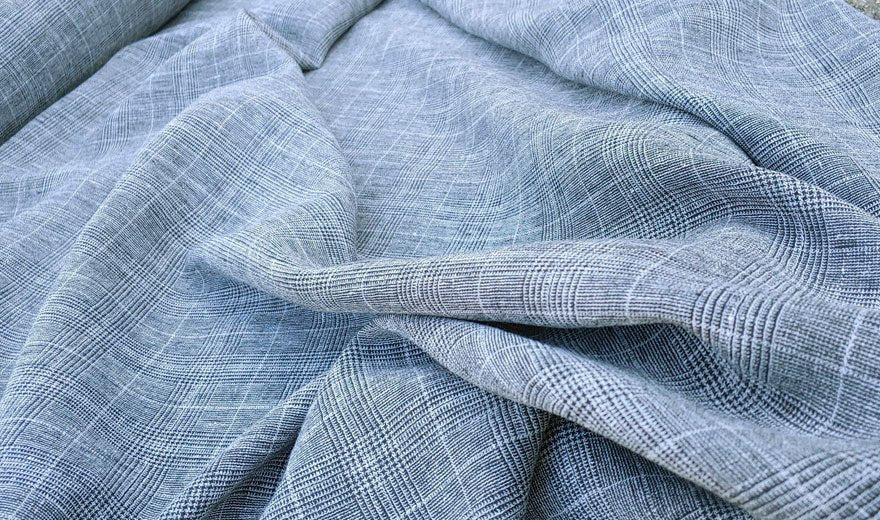 High Twisted Linen Polyester Glen Check Fabric (6068) - The Linen Lab - Black & White