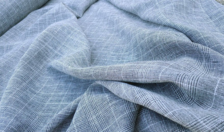 High Twisted Linen Polyester Glen Check Fabric (6068) - The Linen Lab - Black & White