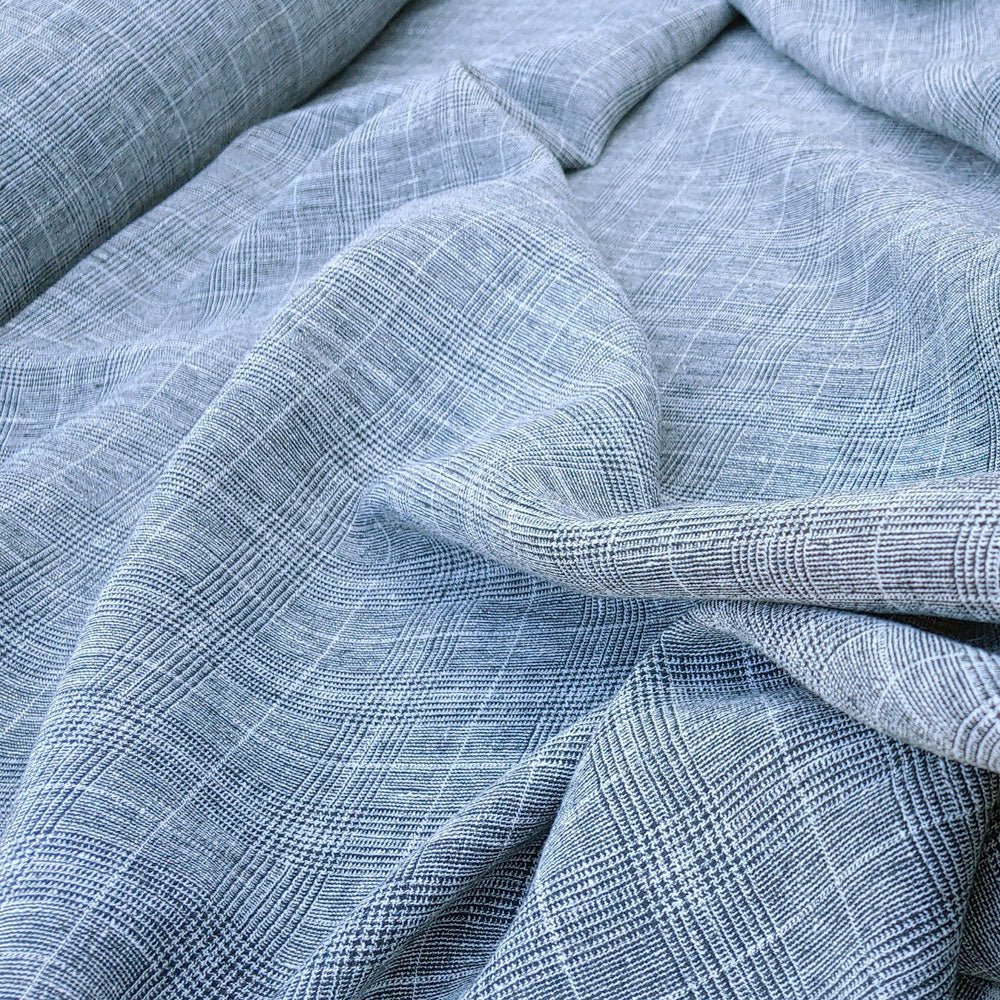 High Twisted Linen Polyester Glen Check Fabric (6068) - The Linen Lab - Black & White
