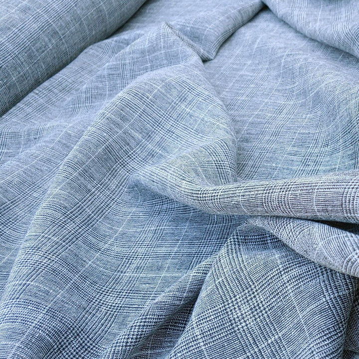 High Twisted Linen Polyester Glen Check Fabric (6068) - The Linen Lab - Black & White