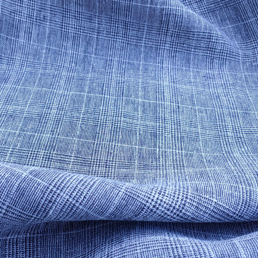 High Twisted Linen Polyester Glen Check Fabric (6068) - The Linen Lab - Black & White