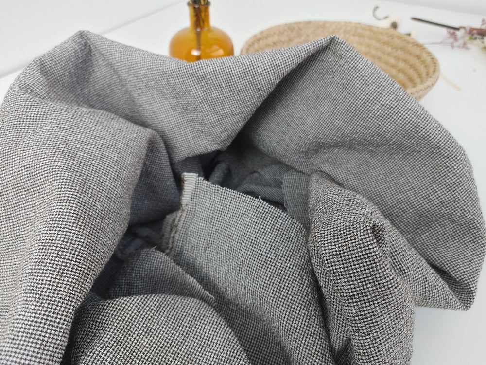 Houndstooth Starcheck 4-way Stretch Fabric with Wrinkle Effect (7731) - The Linen Lab - Brown