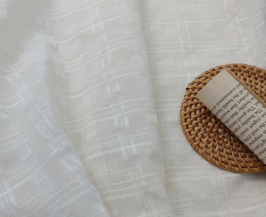 Ivory Dobby Plaid Linen Blend Fabric - Lightweight and Elegant for Various Crafting Projects 3060 - The Linen Lab - Ivory