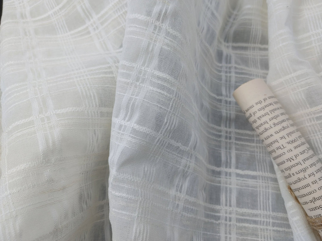 Ivory Dobby Plaid Linen Blend Fabric - Lightweight and Elegant for Various Crafting Projects 3060 - The Linen Lab - Ivory