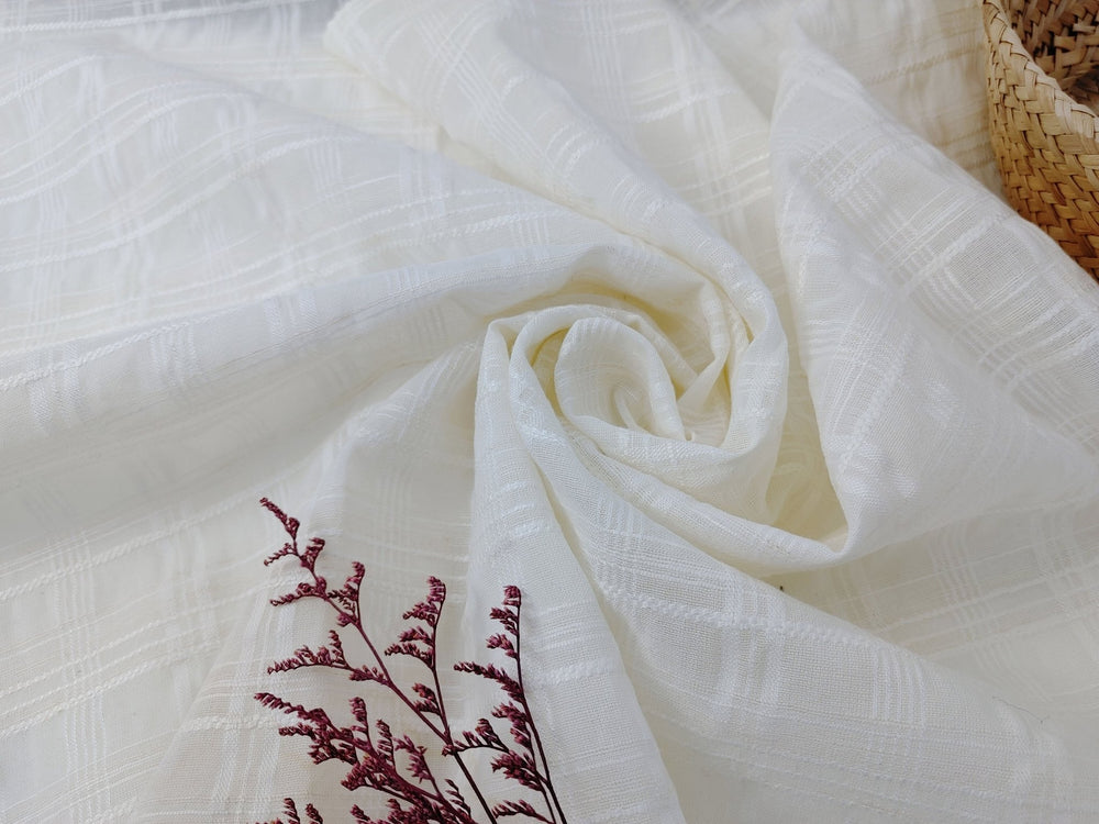 Ivory Dobby Plaid Linen Blend Fabric - Lightweight and Elegant for Various Crafting Projects 3060 - The Linen Lab - Ivory