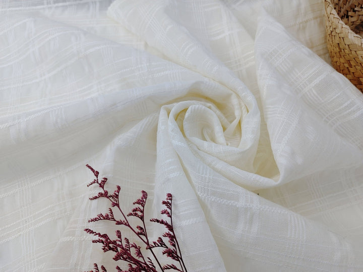 Ivory Dobby Plaid Linen Blend Fabric - Lightweight and Elegant for Various Crafting Projects 3060 - The Linen Lab - Ivory