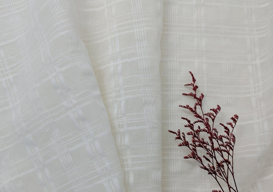 Ivory Dobby Plaid Linen Blend Fabric - Lightweight and Elegant for Various Crafting Projects 3060 - The Linen Lab - Ivory