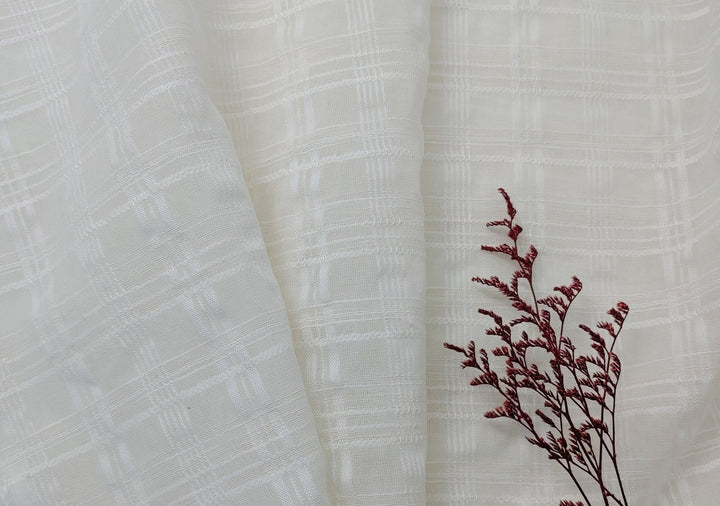 Ivory Dobby Plaid Linen Blend Fabric - Lightweight and Elegant for Various Crafting Projects 3060 - The Linen Lab - Ivory