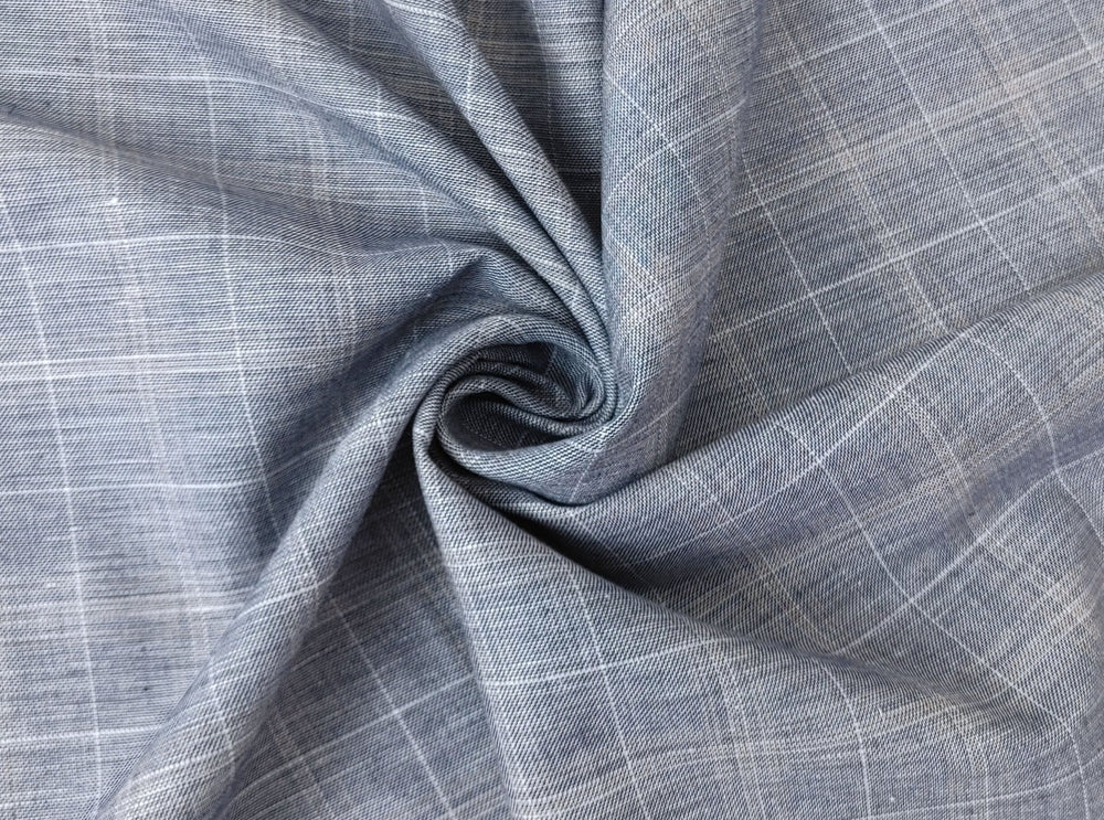 Light-Medium Weight Linen Cotton Twill Fabric with Simple Plaid Pattern 4393 - The Linen Lab - Navy