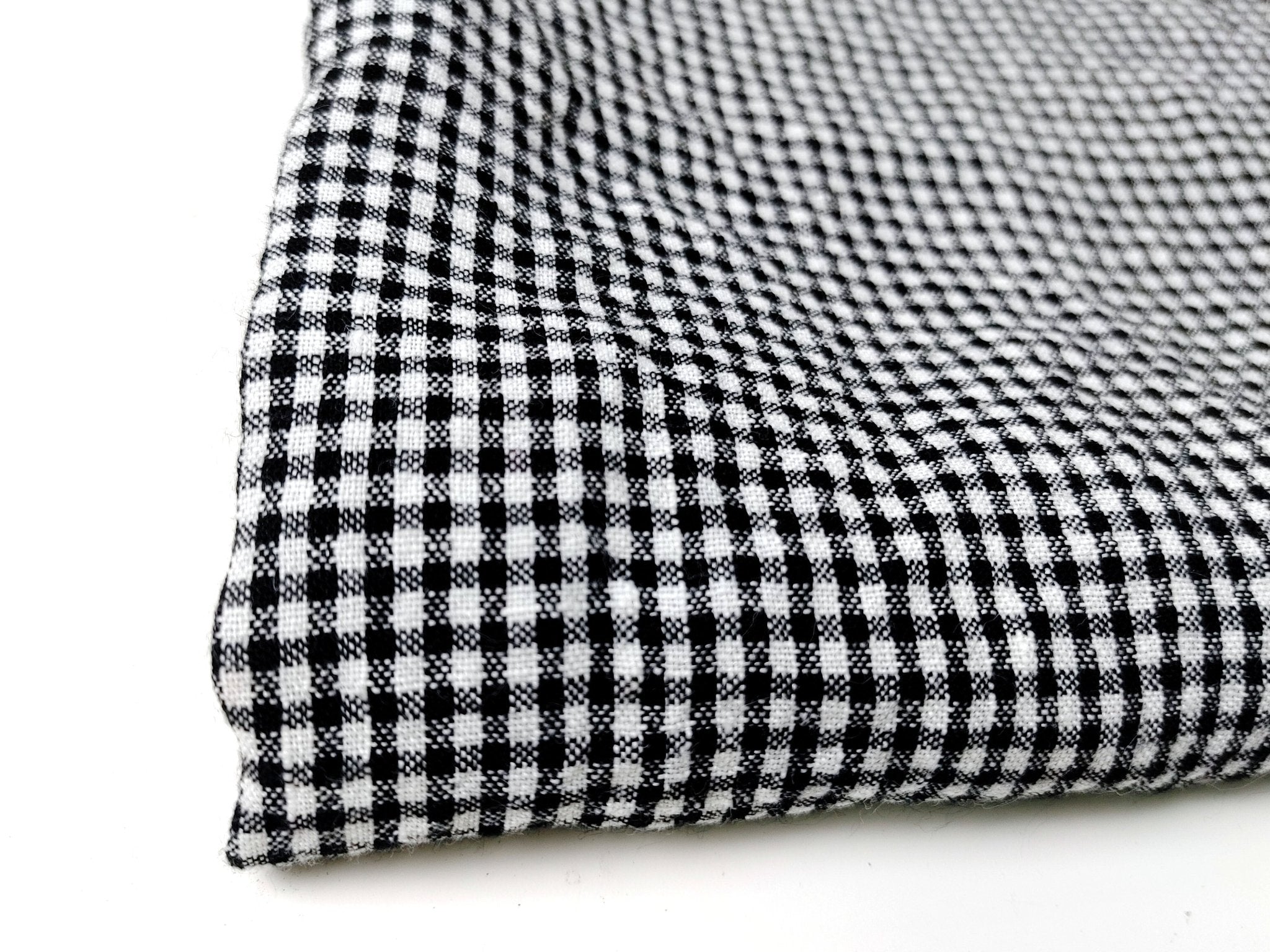 Light Weight Linen Tencel Fabric with Subtle Seersucker Gingham Check in Classic White & Black 6345 - The Linen Lab - Black & White