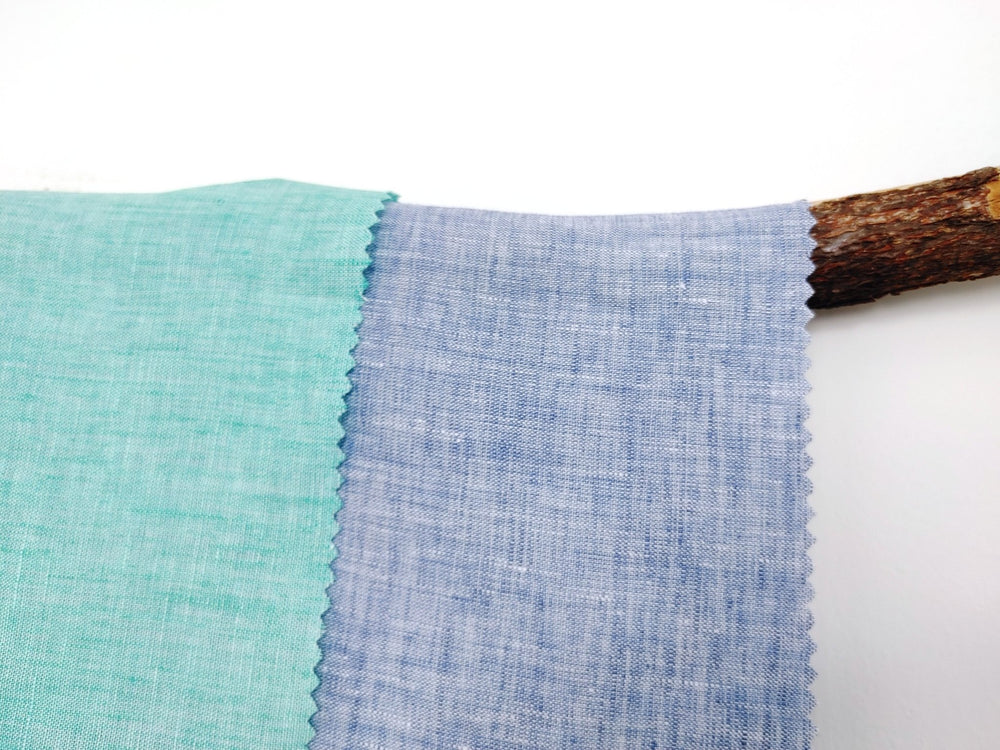 Lightweight 100% Linen Fabric: Two-Tone Chambray Elegance 7632 7746 - The Linen Lab - Blue