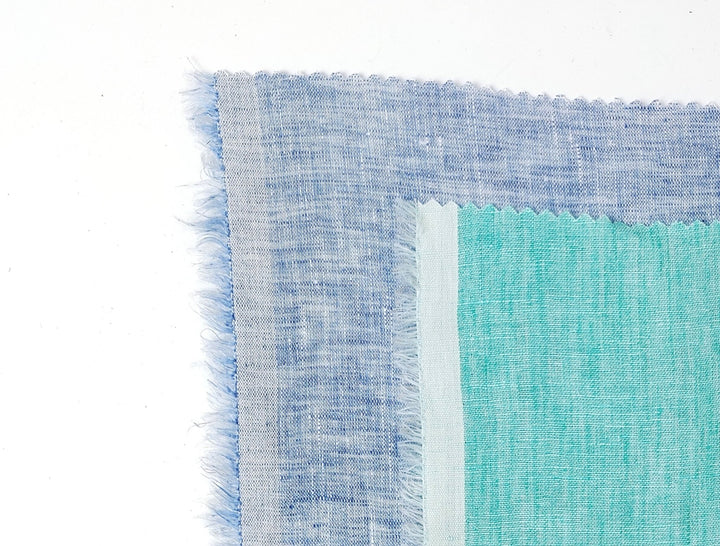 Lightweight 100% Linen Fabric: Two-Tone Chambray Elegance 7632 7746 - The Linen Lab - Blue