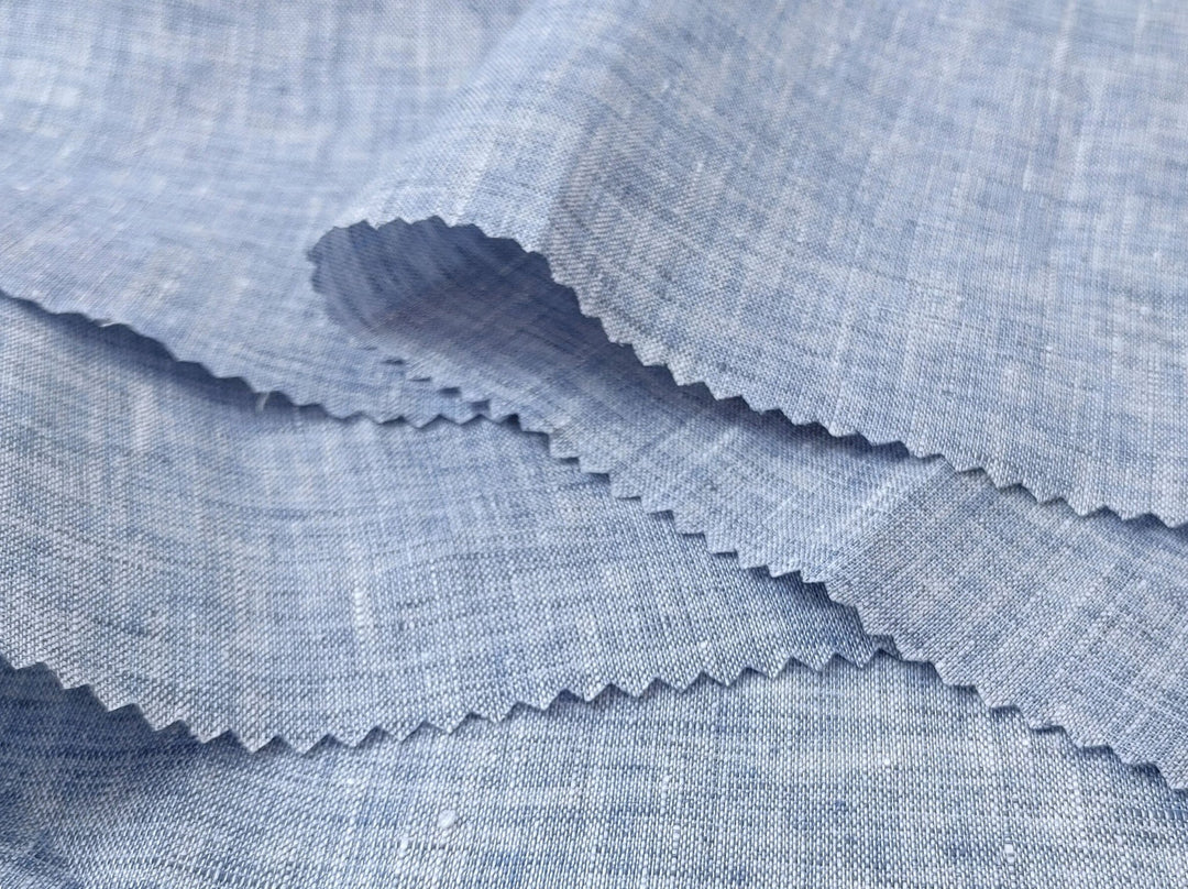 Lightweight 100% Linen Fabric: Two-Tone Chambray Elegance 7632 7746 - The Linen Lab - Mint