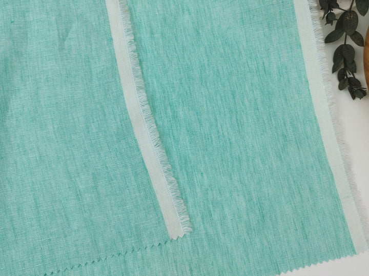 Lightweight 100% Linen Fabric: Two-Tone Chambray Elegance 7632 7746 - The Linen Lab - Mint
