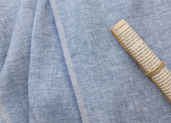 Lightweight 100% Linen Fabric: Two-Tone Chambray Elegance 7632 7746 - The Linen Lab - Mint