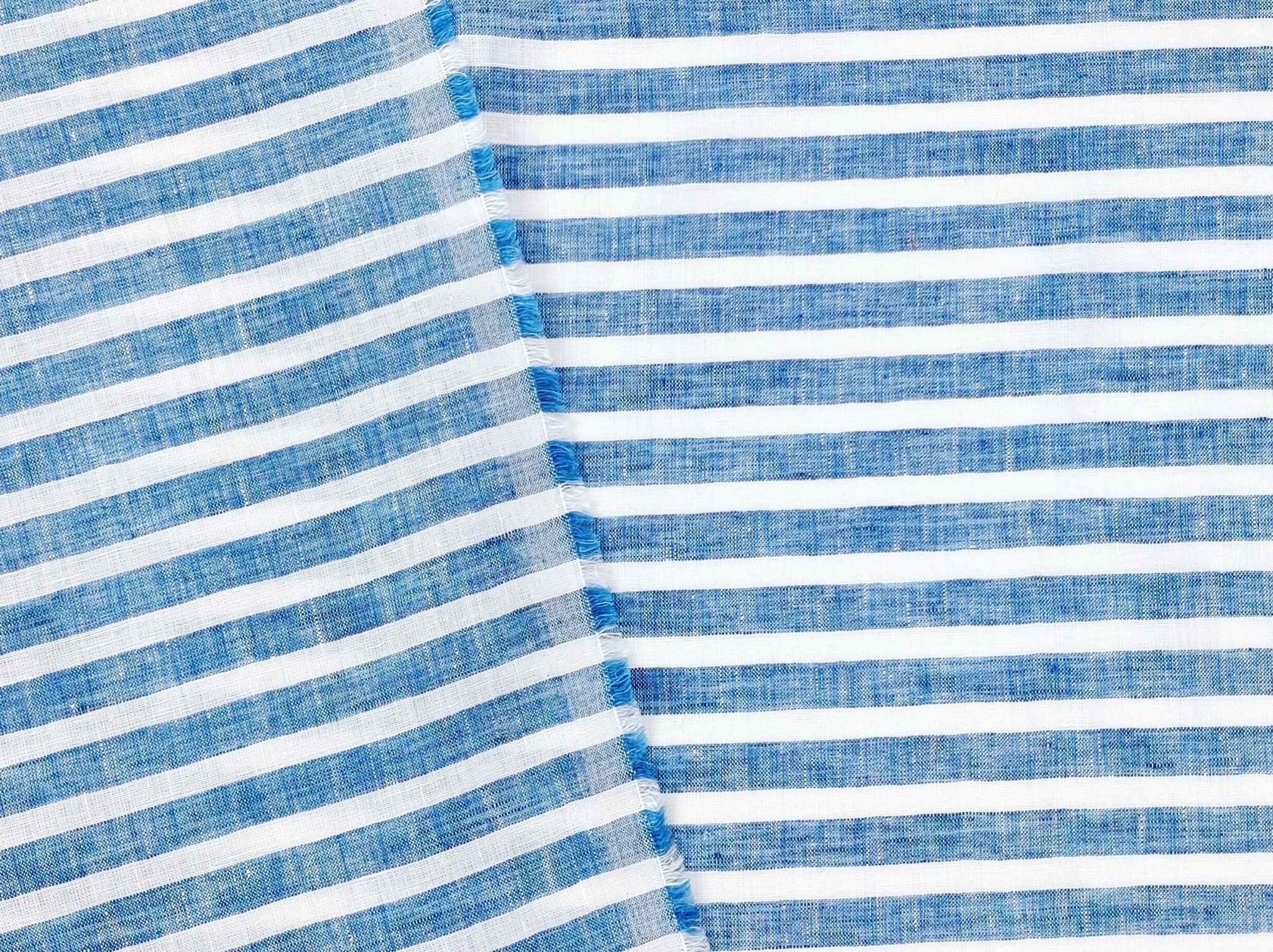 Lightweight Horizontal Stripe 100% Linen Fabric 6807 6808 - The Linen Lab - Blue