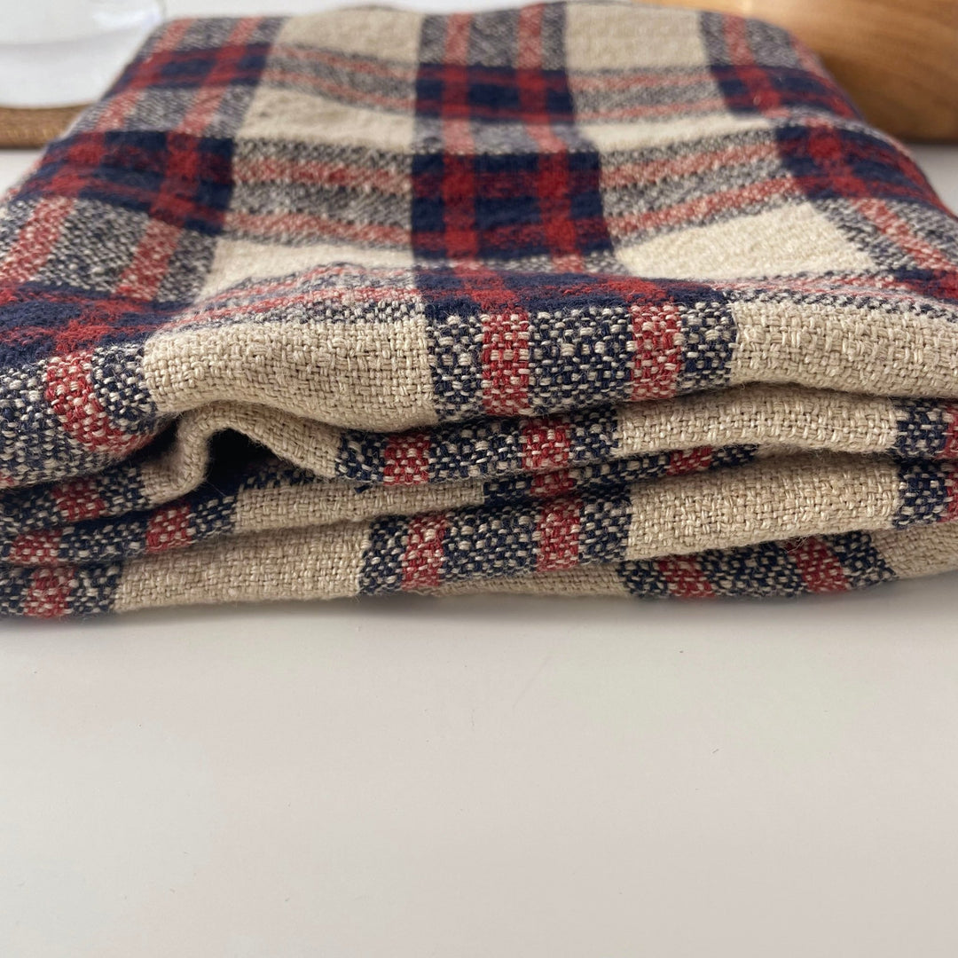 Linen 100% Fabric Heavy Weight Plaid 7242 - The Linen Lab - Beige