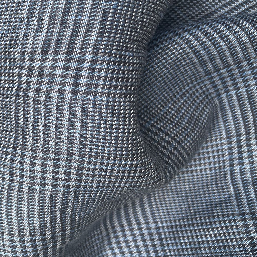 Linen 40lea 14s Twill Houndstooth Plaid Fabric (6756) - The Linen Lab - Navy
