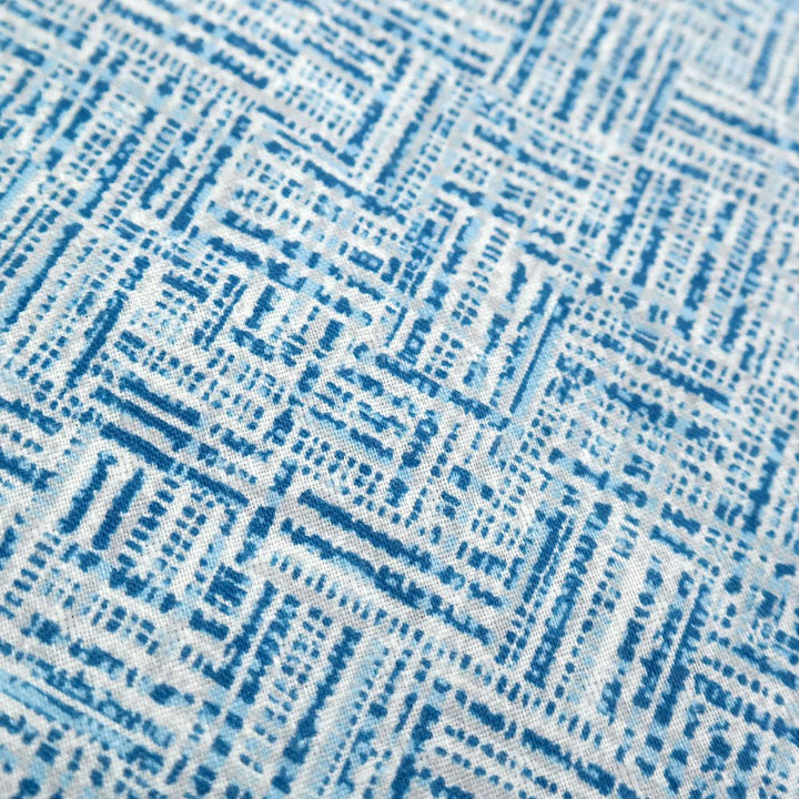 Linen Aqua Block Print Fabric (7373) - The Linen Lab - blue