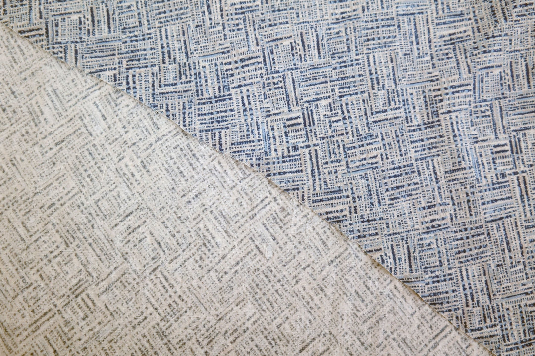 Linen Aqua Block Print Fabric (7373) - The Linen Lab - blue