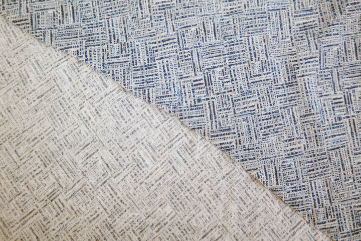 Linen Aqua Block Print Fabric (7373) - The Linen Lab - blue