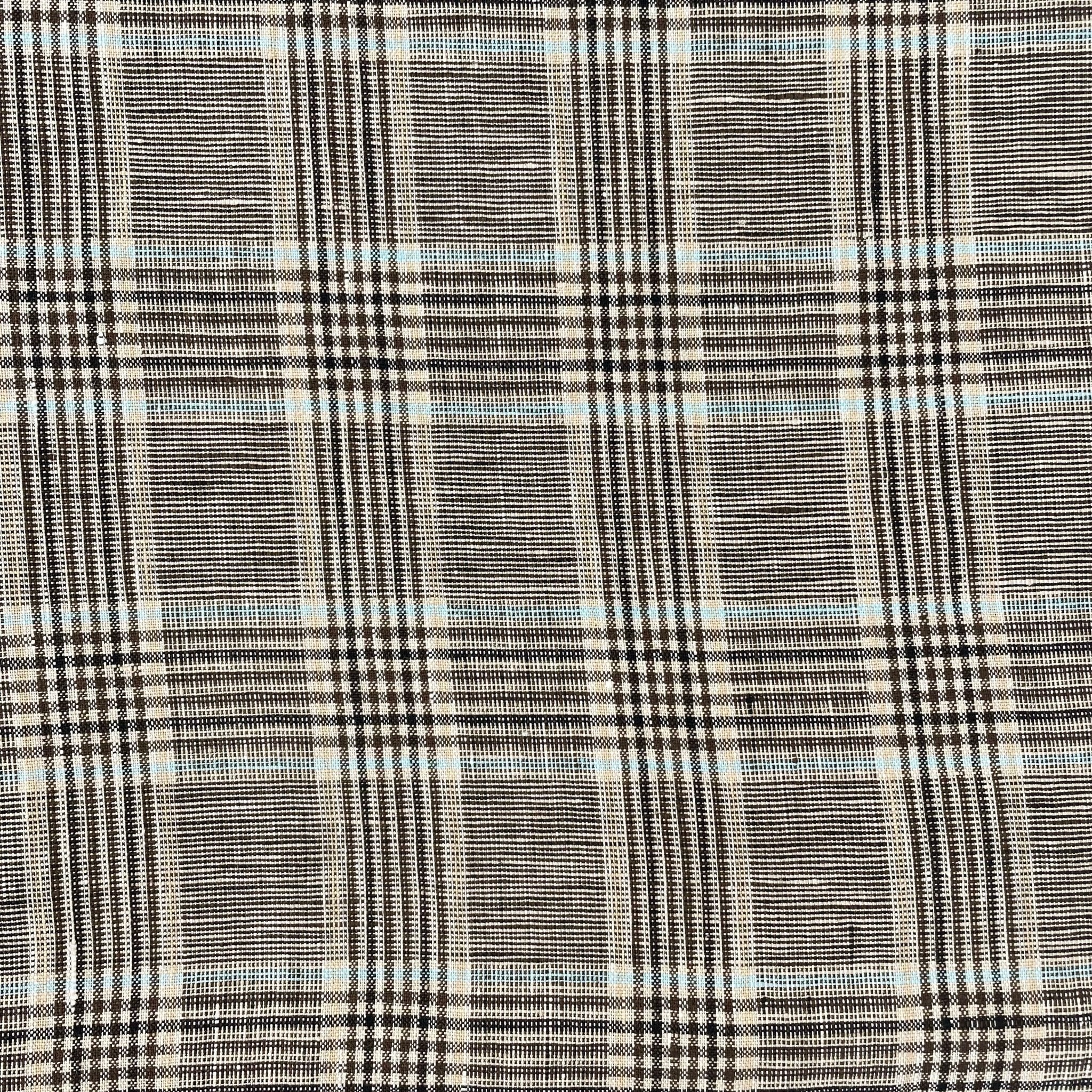 Linen Big Check Fabric 7142 7143 - The Linen Lab - Brown