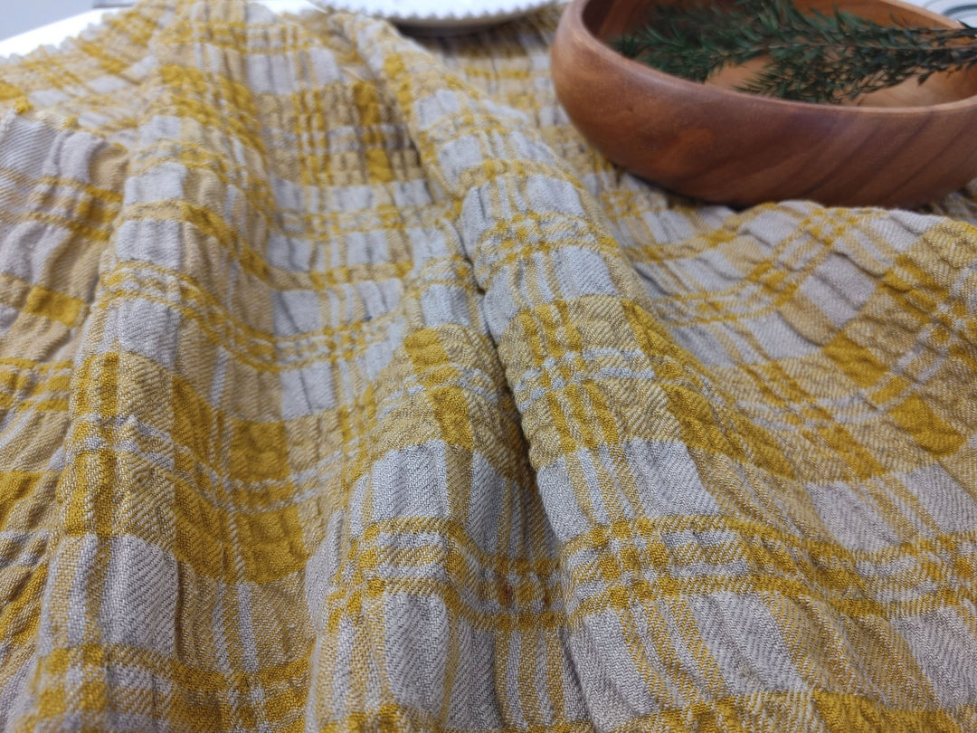 Linen Blend Plaid Fabric with Distinctive Wrinkle Effect 6388 6389 - The Linen Lab - Green