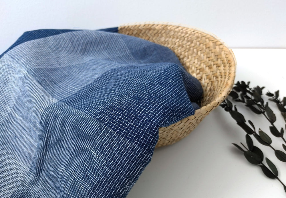 Linen Cotton Blend Fabric Blue Check Harmony 6094 - The Linen Lab - Navy