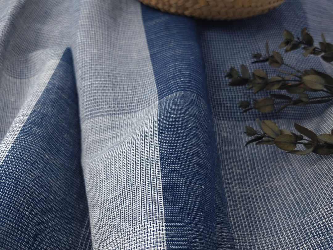 Linen Cotton Blend Fabric Blue Check Harmony 6094 - The Linen Lab - Navy