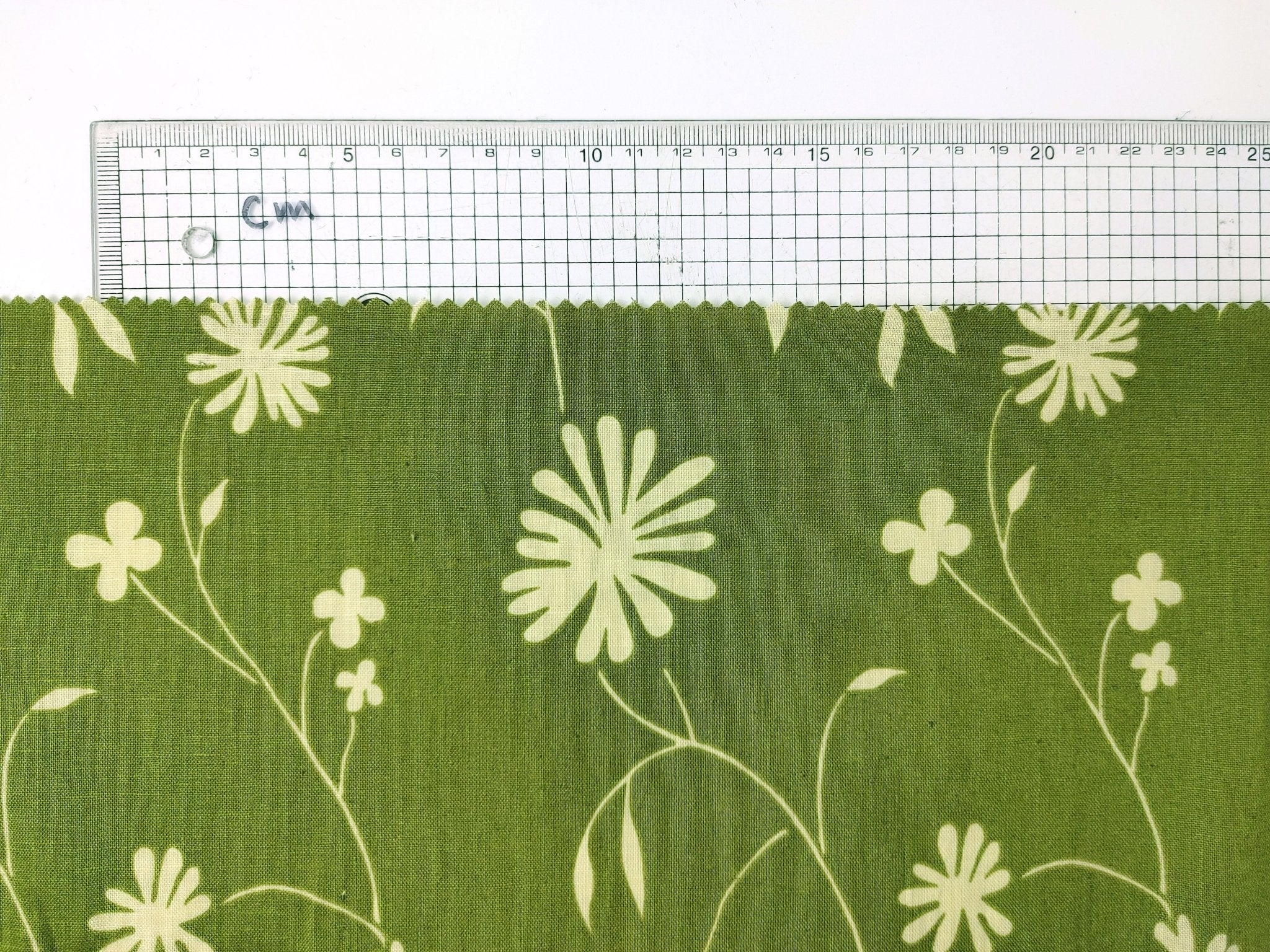 Linen Cotton Blended Fabric with Green Leaf Print (978) - The Linen Lab - Green