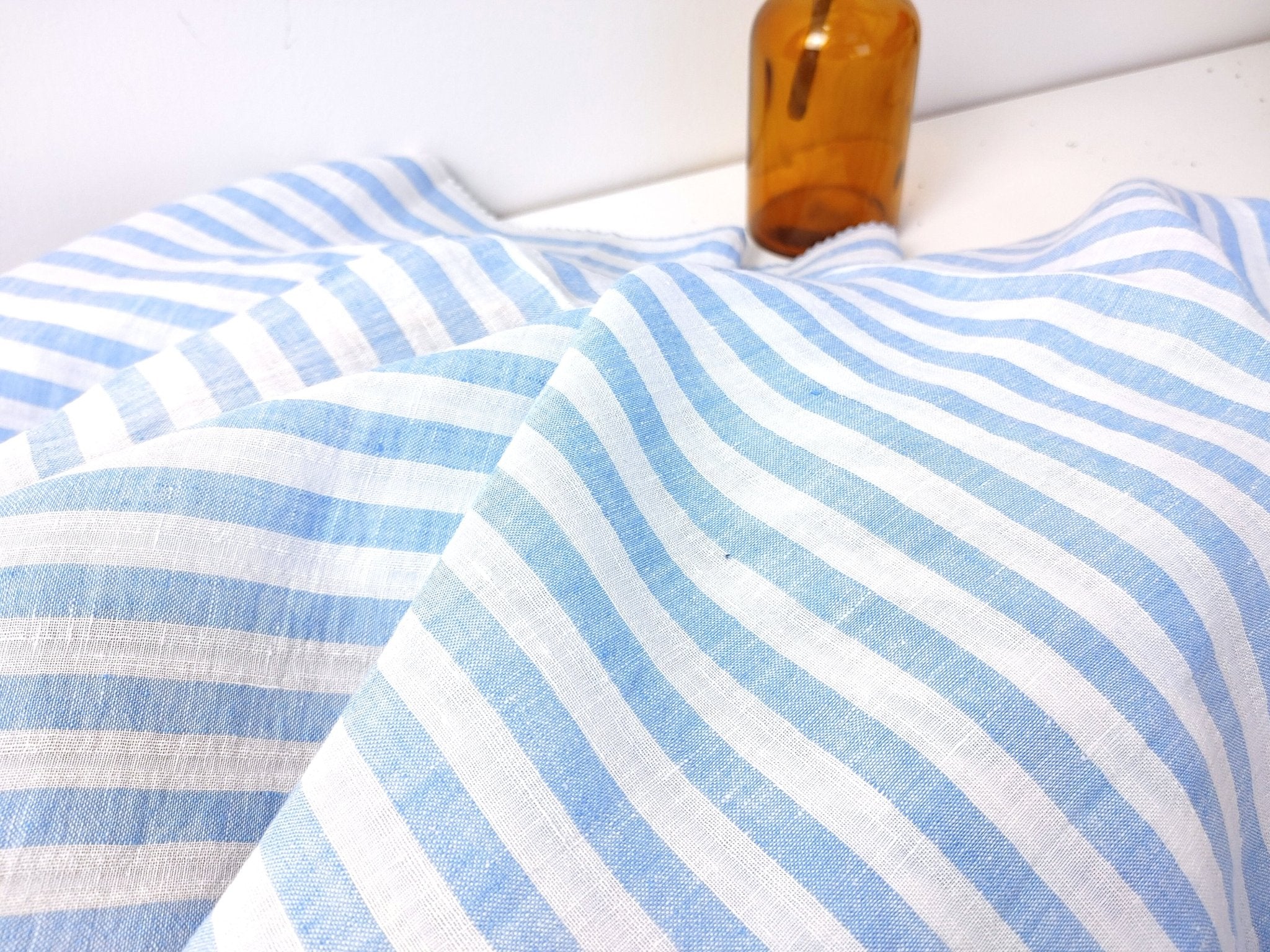 Linen Cotton Blue Horizontal Stripe Fabric Light Weight 7740 - The Linen Lab - Blue