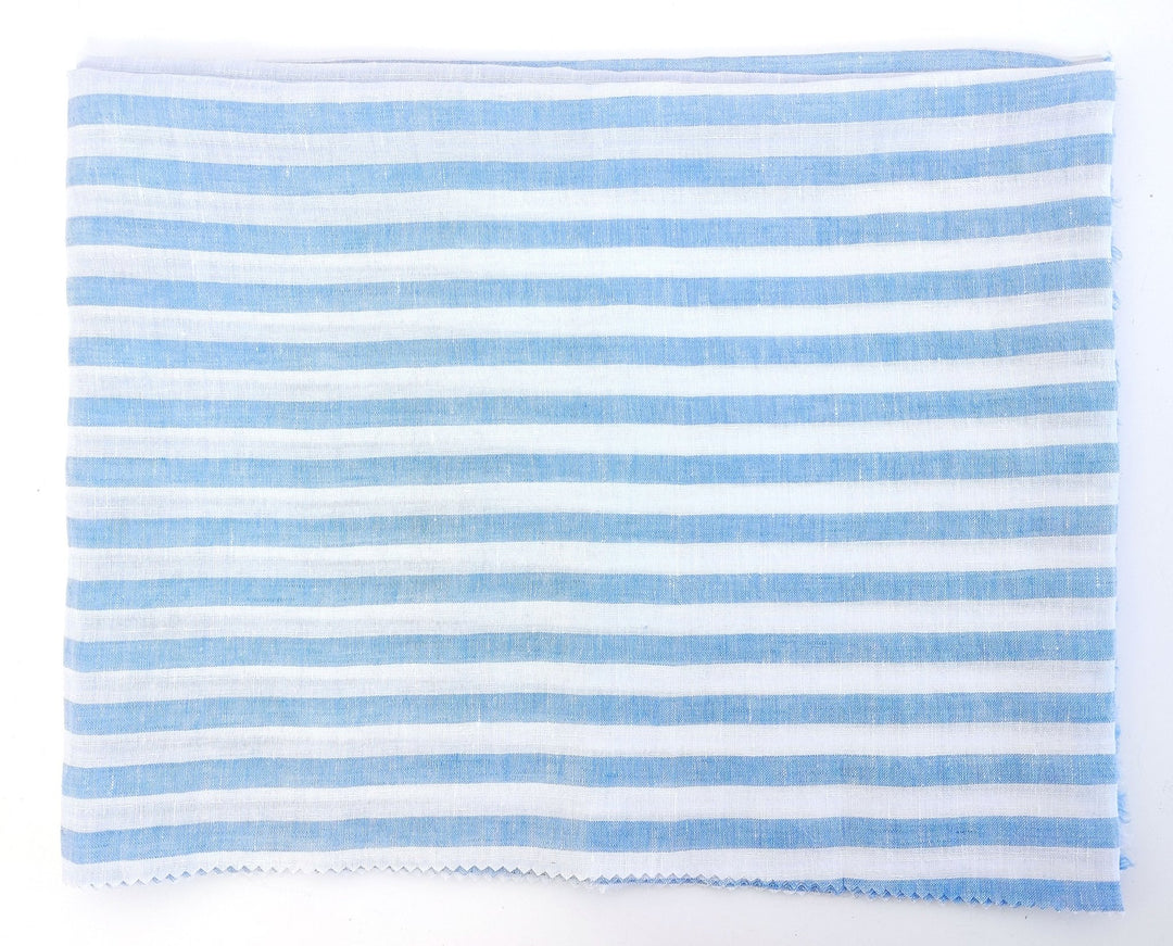 Linen Cotton Blue Horizontal Stripe Fabric Light Weight 7740 - The Linen Lab - Blue