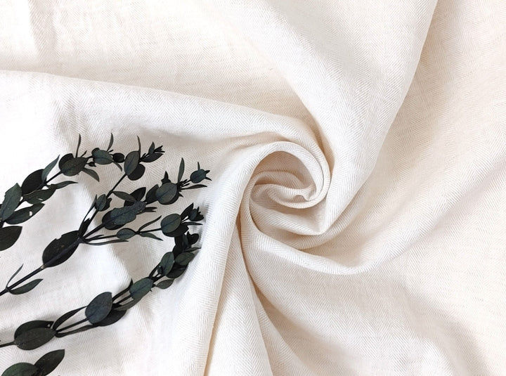 Linen Cotton Chambray Herringbone Twill (HBT) Fabric 7169 7170 7344 - The Linen Lab - Beige(light)