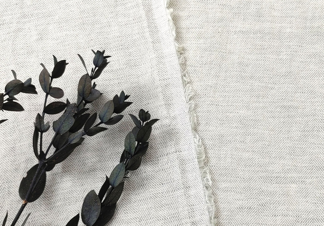 Linen Cotton Chambray Herringbone Twill (HBT) Fabric 7169 7170 7344 - The Linen Lab - Grey(light)
