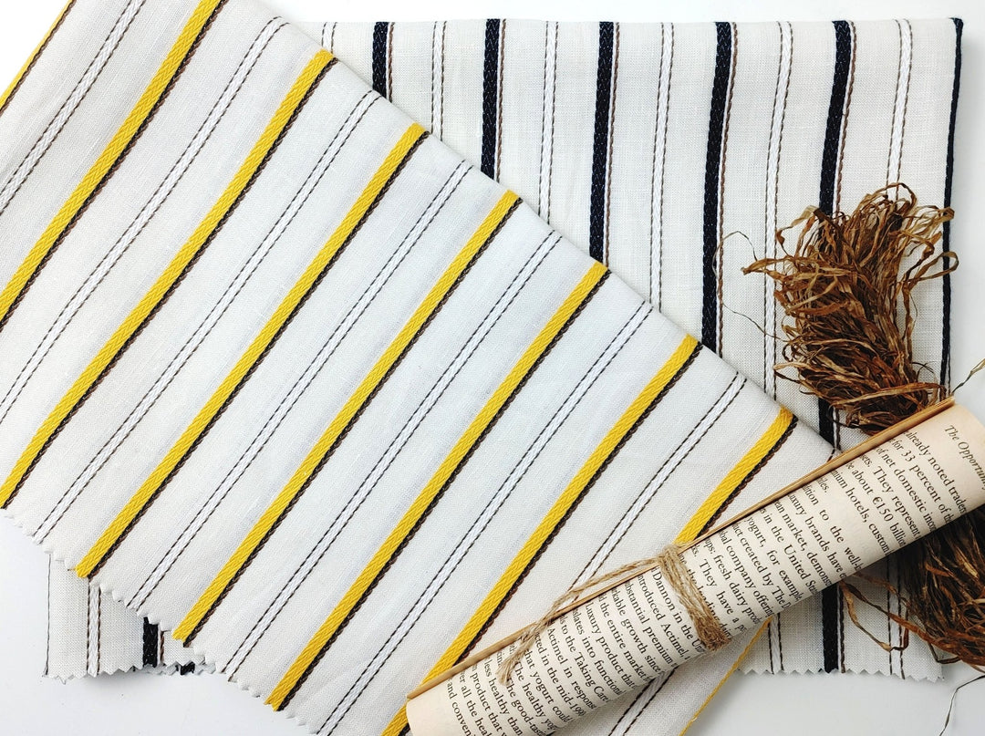 Linen Cotton Dobby Stripe Fabric Medium Weight 2804 2805 - The Linen Lab - Yellow