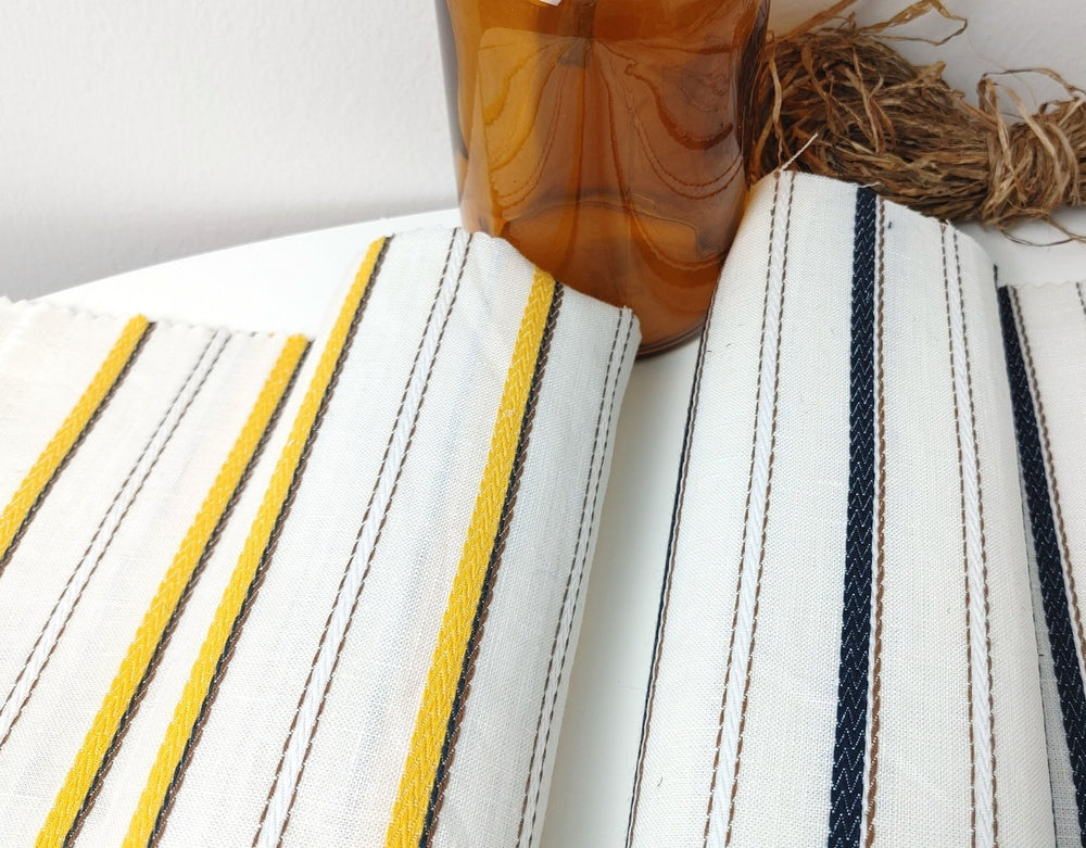 Linen Cotton Dobby Stripe Fabric Medium Weight 2804 2805 - The Linen Lab - Yellow
